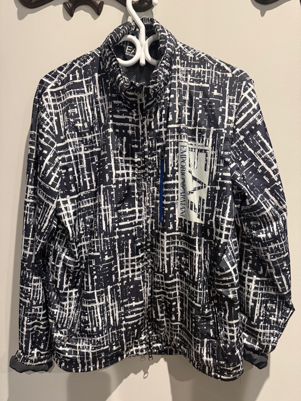 Emporio Armani Black & White Abstract Lightweight Zip Jacket